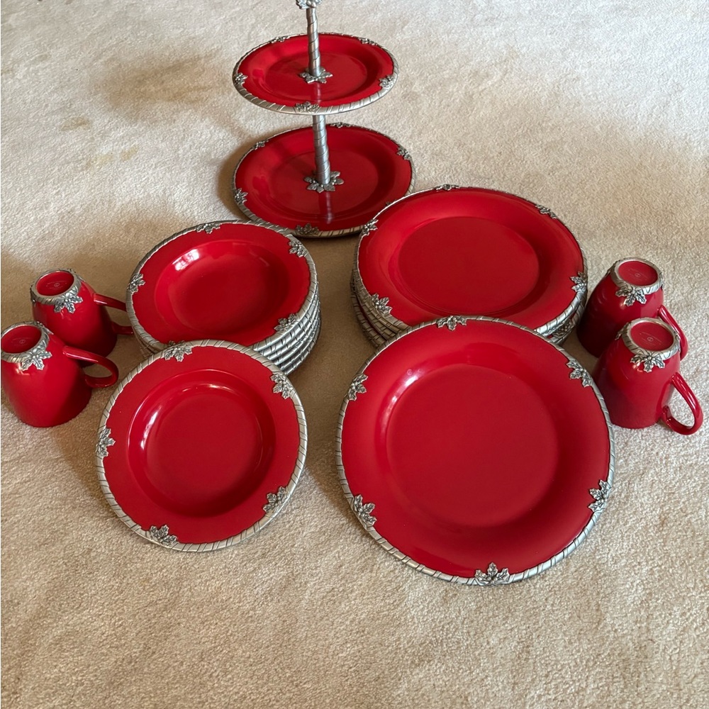 Arthur Court Red and Silver Holiday Dinnerware Set